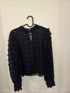 Zara Black Sheer Polka-Dot Long Sleeve Blouse